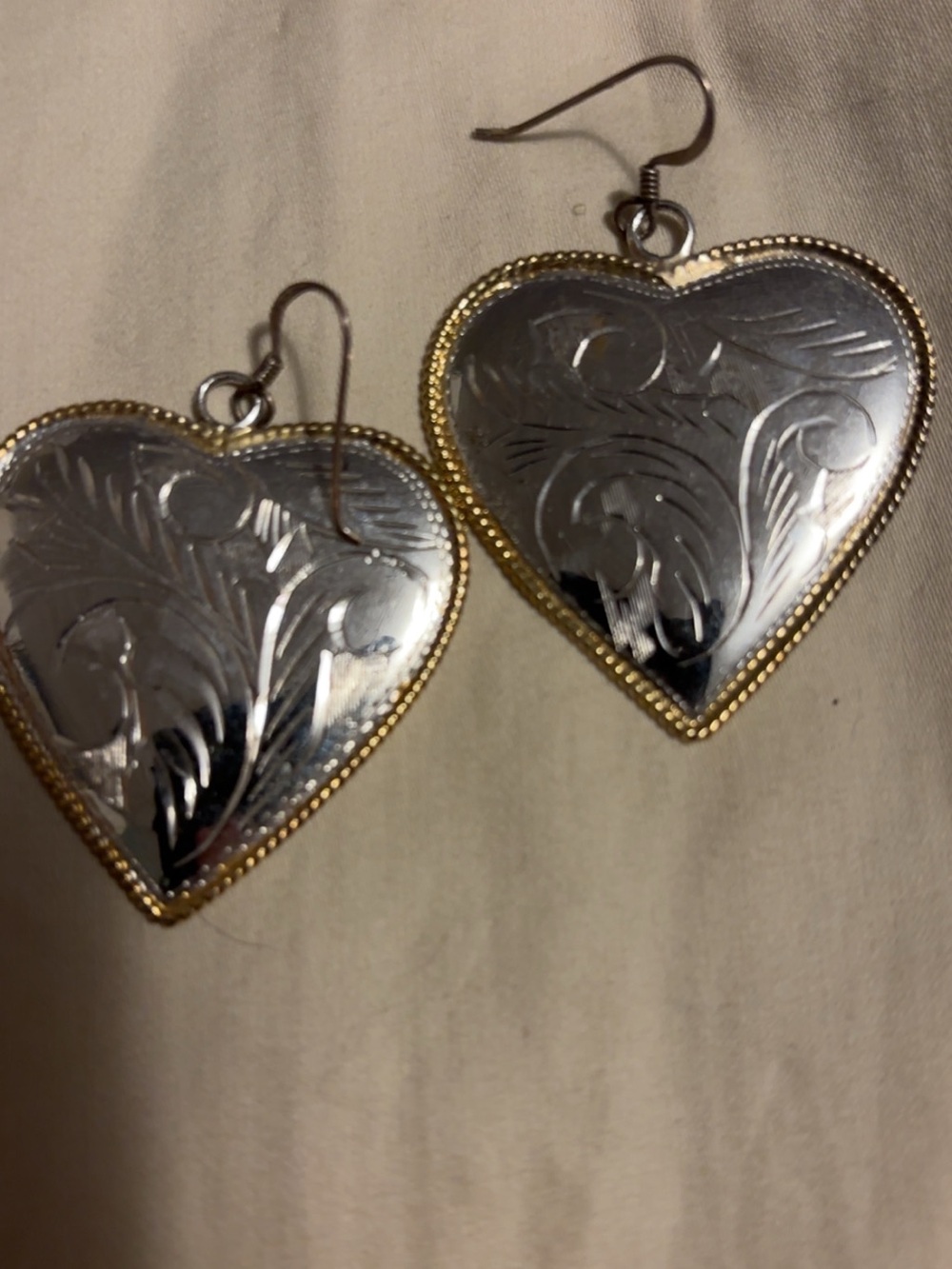 Heart-Shaped Two toned Sterling Silver and Gold Dangle Earrings - Women Jewelry